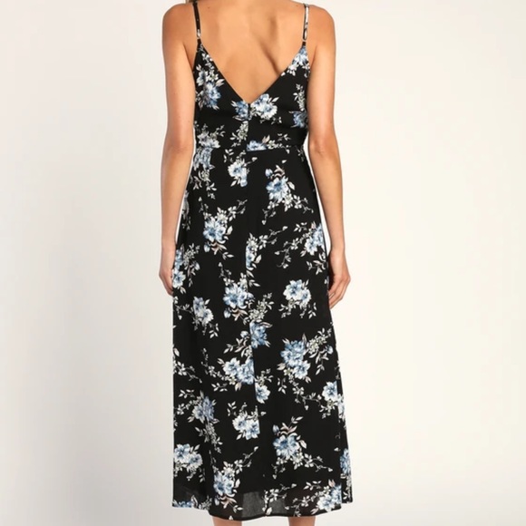 Lulus Sweetest Vision Black Floral Print Cutout Midi Dress - Picture 4 of 7